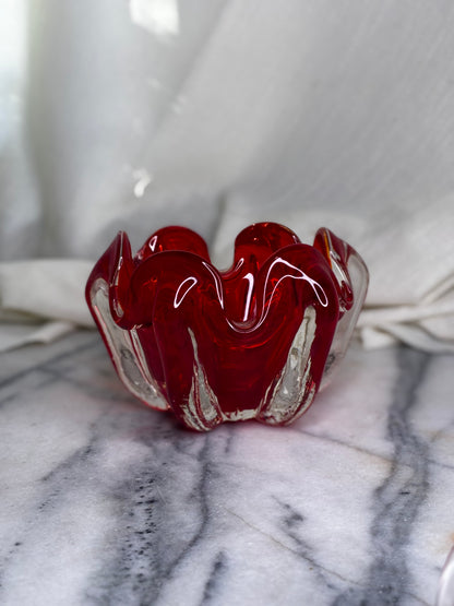 Red Venetian Handblown Glass Bowl