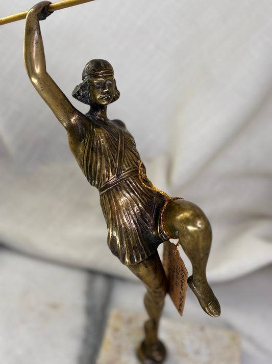 Antique Bronze & Brass Art Deco Javelin Statue