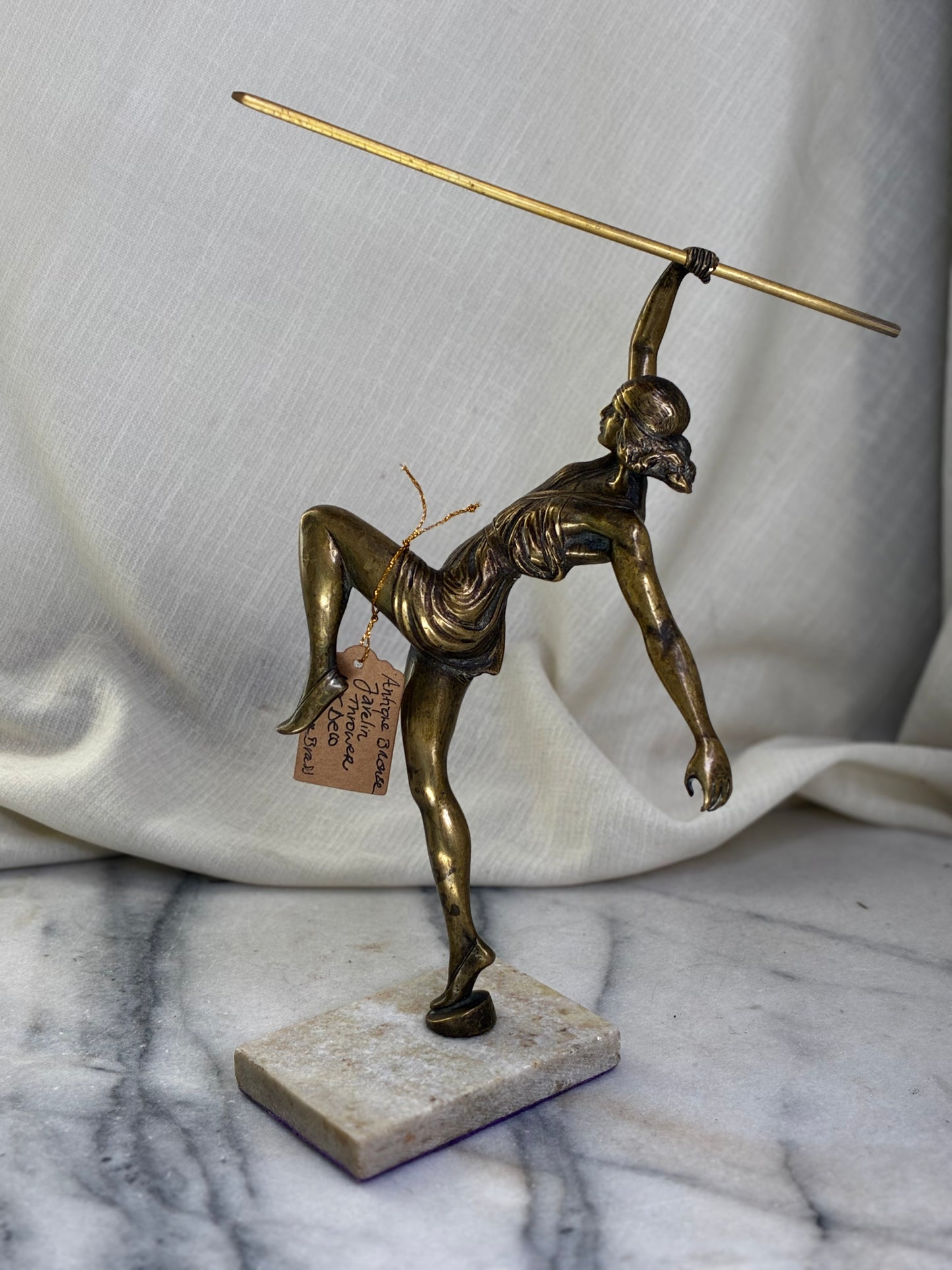 Antique Bronze & Brass Art Deco Javelin Statue