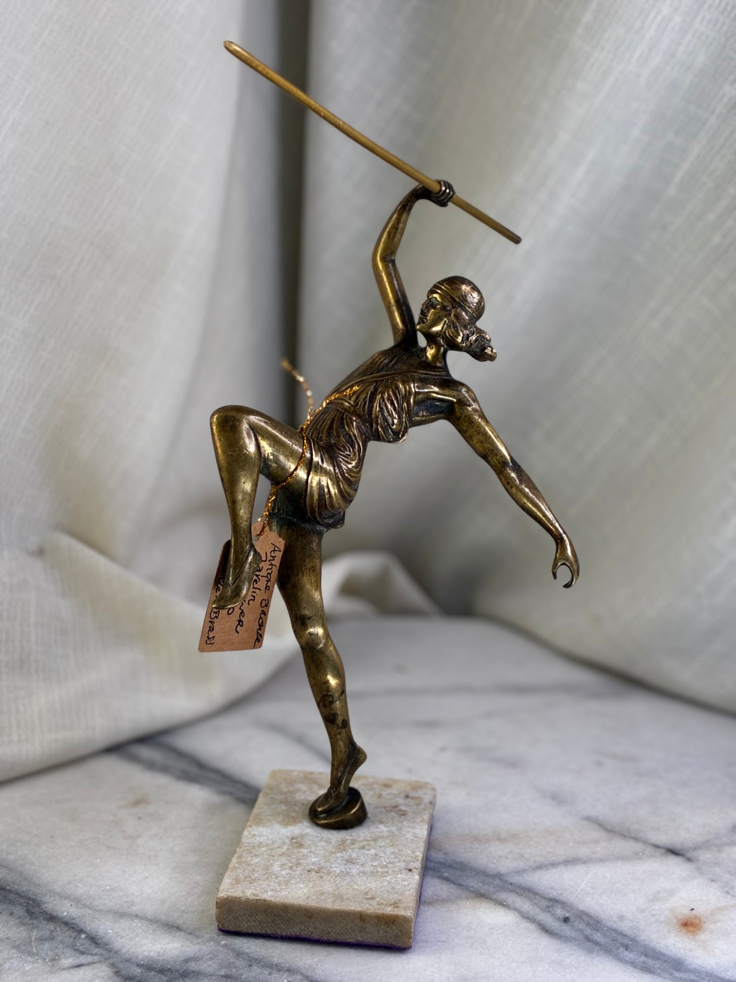 Antique Bronze & Brass Art Deco Javelin Statue