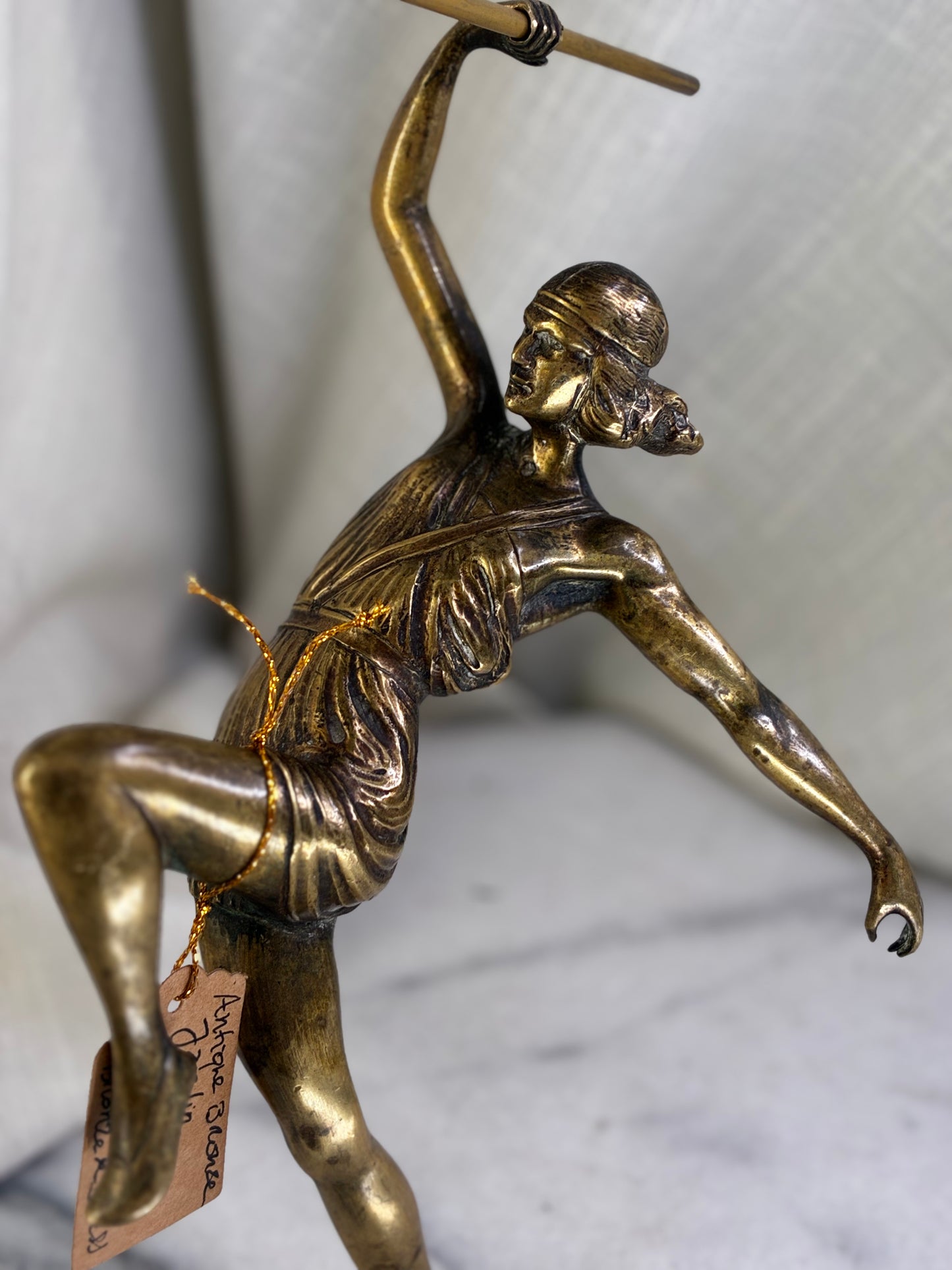 Antique Bronze & Brass Art Deco Javelin Statue