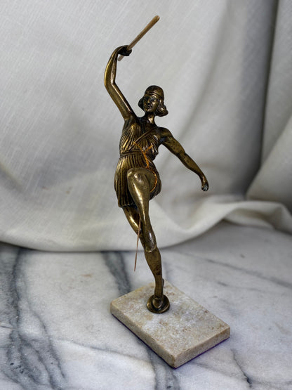 Antique Bronze & Brass Art Deco Javelin Statue